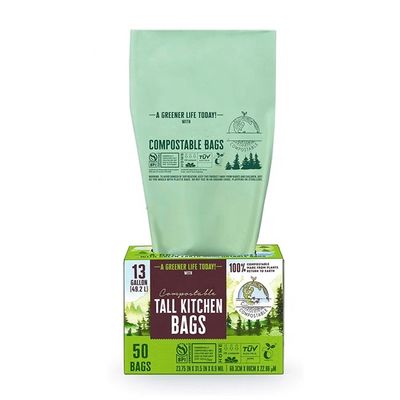 Portagem a retalho Sustentável 100% Amido de milho biodegradável Impressão personalizada de cozinha alta compostável Saco de lixo para sucata de alimentos