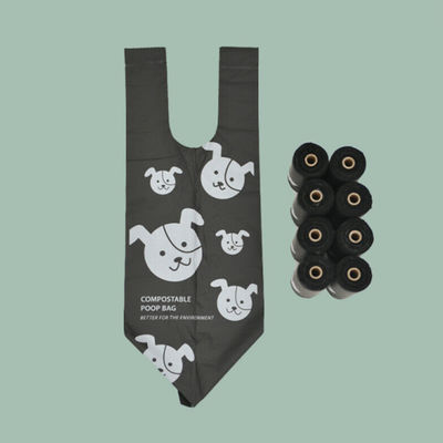 Eco-friendly 100 sacos de cocô de resíduos biodegradáveis de cães personalizados impressos com alças perfumadas
