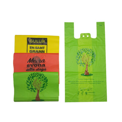 Bom preço Sacos de camisetas biodegradáveis bloqueados Embalagens Sacos de mercearia compostáveis com alças on-line